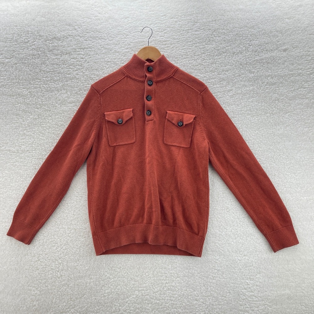 Banana Republic Sweater Mens L Orange Henley Mock Neck Military Outdoor Preppy